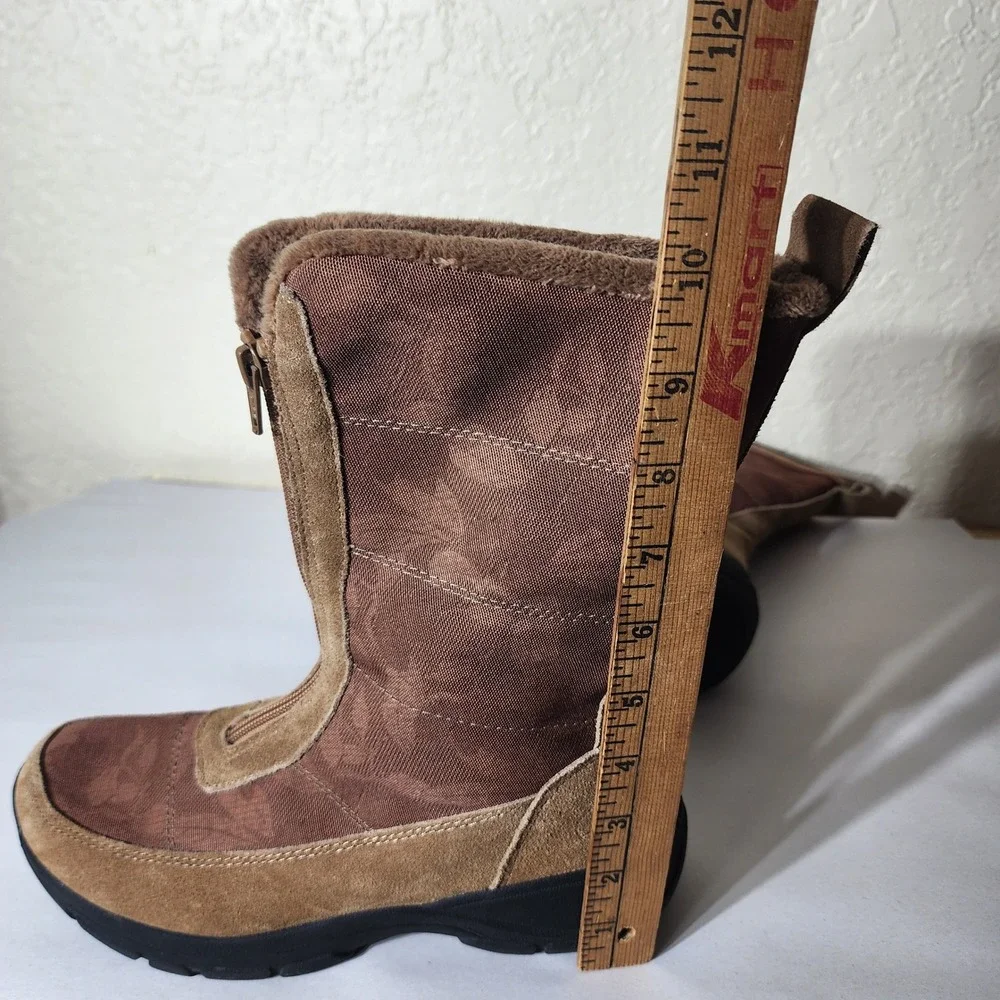 Lands End Womens Brown Suede Nylon Front Zip Winter Boots 525813 Size 8.5 B